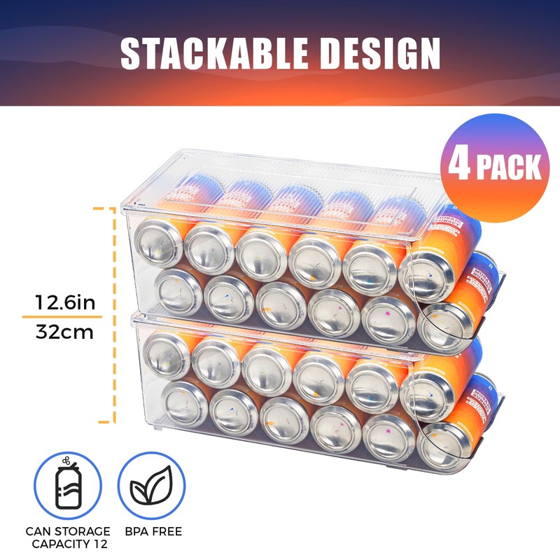 SCAVATA 4 Pack Tall Skinny Can Organizer for Refrigerator, Stackable