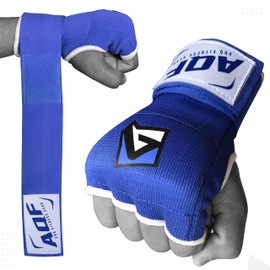 AQF Muay Thai Gel Padded Inner Gloves Boxing Fist Padded Hand Wraps Blue Medium