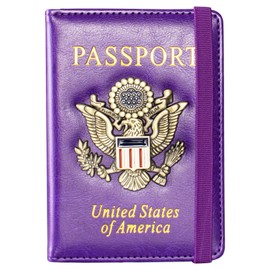 Passport Holder and Card Slot Combo RFID Blocking Leather Travel Passport Wallet for Men and Women US Passport Cover, Purple