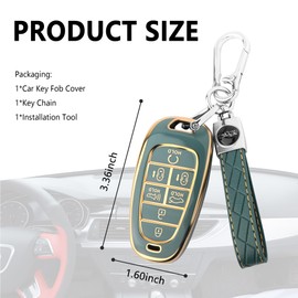 7 Buttons Key Fob Cover with Keychain,Car Key Fob Protector Keep Key Safe,TPU Car Key Cover Compatible with Hyundai (Gray)