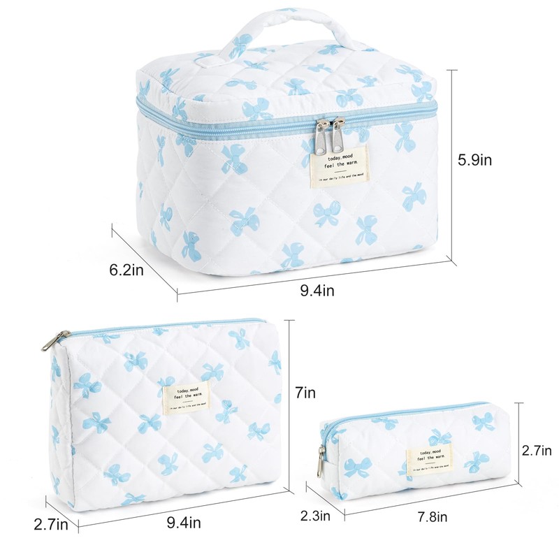 UUYUUY Quilted Cotton Makeup Bag, Blue Bow, Literature and Art