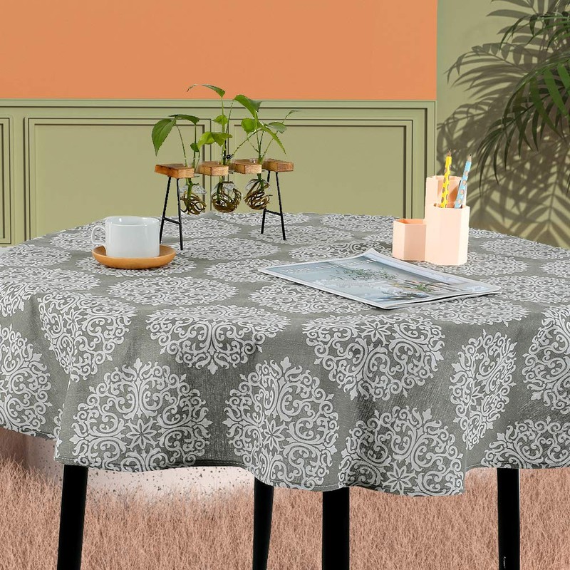 Round Tablecloth, 47/59 in Cotton Linen Fabric Circular Table Cover
