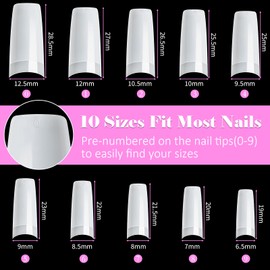 500 Pieces French Artificial Nail Tips Set False Acrylic Nails Tips Nail Extension Nail Tips Fake Fingernails Accessories with 4 Pieces Glue for Nail Design Gel Nails, Natural