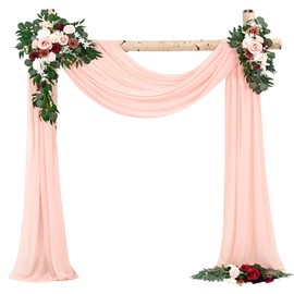 Wedding Arch Draping Fabric,2 Panels 28" x18ft Blush Pink Wedding Arch Drapes for Ceremony Sheer Chiffon Fabric Drapes Arbor Drapery Decorations for Reception Party