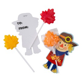 Fun Express Fall Leaves Lollipop Handouts with Scarecrow Card - 12 Pieces