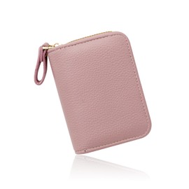 WisePoint Organ-Style Card Wallet, PU Leather Card Holder Wallet RFID Blocking Credit Card Holder for Women with Multi Card Slots, Portable Credit Card Case with Zipper (Pink)