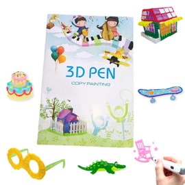 3D Pen Printing Drawing Book, Reusable Colorful 40 Patterns Thick Paper Template with a Clear Plate - 3D Graffiti Stencils Book for Kids, Children's Drawing Teaching Tools Gift for New Year