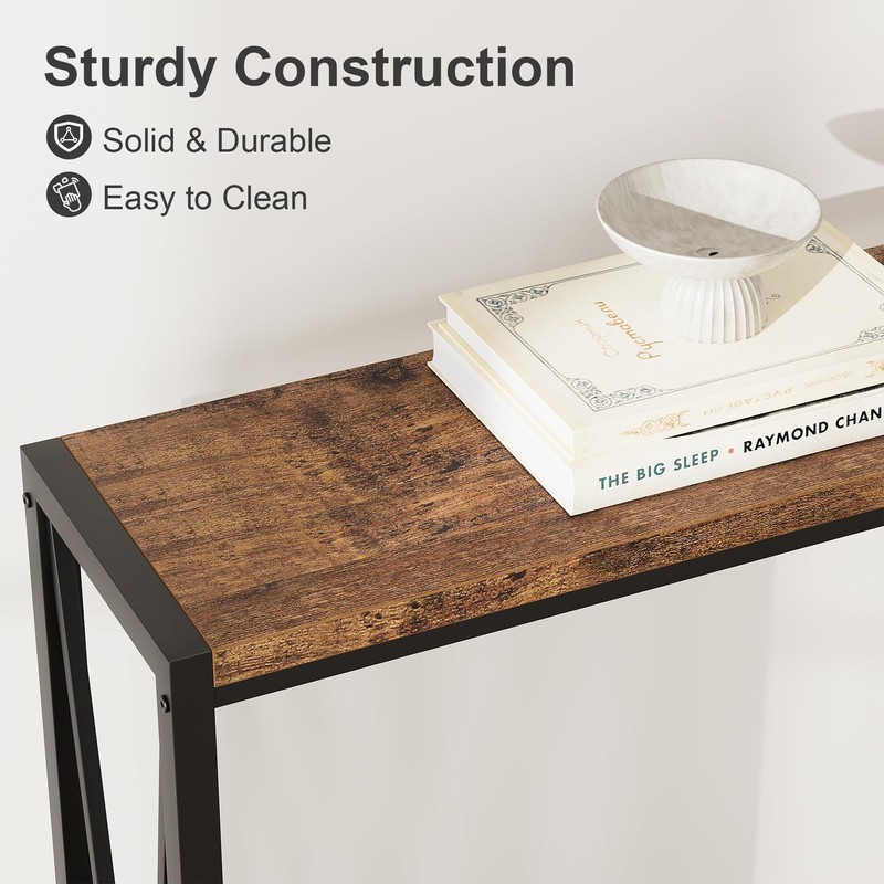 Industrial Console Table, 2 Shelf Entryway Table with Storage, Narrow
