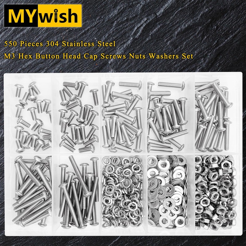Mywish 550Pcs M3 Screw Metric Screw Assortment, 304 Stainless Steel