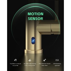 APPASO Kitchen Faucets Touchless, Gold Kitchen Sink Faucets with Soap Dispenser and Pull Down Sprayer 3 Modes, Motion Sensor Hands Free Faucets for Kitchen Sink, High Arch & Single Handle