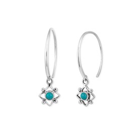 Boma Jewelry Sterling Silver Flower Shaped Dot Pull Through Hoop Earrings (Turquoise)