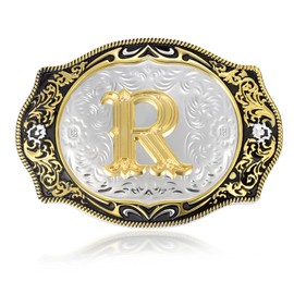 BBOTEN Western Initial Letters Belt Buckle ABCDEFG to XYZ Golden Alphabet Letters Belt Buckles for Men Women Cowboy, R