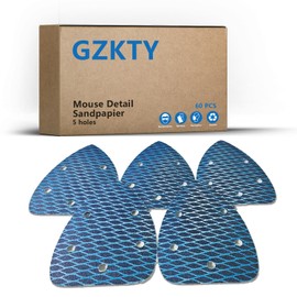 GZKTY Mouse Detail Sandpaper, 5 Hole Pattern Hook & Sandpaper for Woodworking, Furniture, Car Paints (Pack of 60 P60)