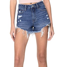 VERVET by Flying Monkey Distressed Denim Shorts High-Rise Blue (as1, Alpha, l, Regular, Regular)