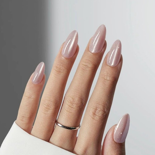 Cat Eye Press on Nails Almond Medium Fake Nails Pink