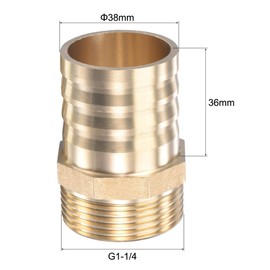 sourcing map Brass Hose Barb Fitting Straight 38mm x G1-1/4 Male Thread Pipe Connector with Stainless Steel Hose Clamp, Pack of 1