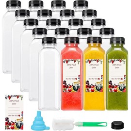 16oz Juice Bottles, Plastic Juicing Bottles with Caps, Clear Bulk Drink Containers with Black Tamper Evident Lids for Juicing, Smoothie, Drinking and Other Beverages Organiser Canister - Model: 12PCS