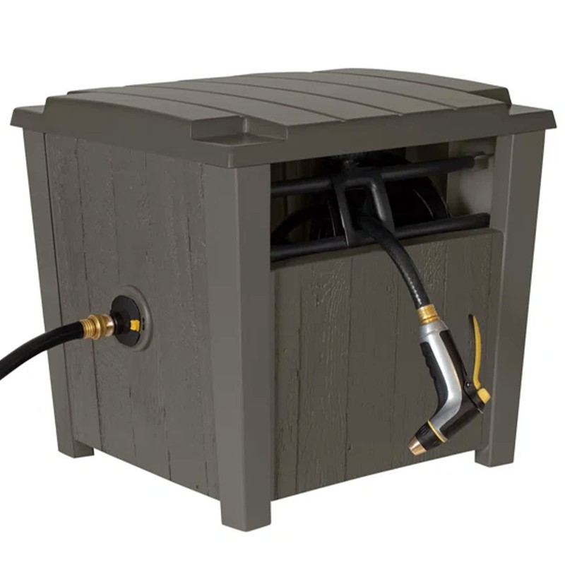 Suncast Farmington Weatherproof Smart-Tube Garden Hose Storage Container, Outdoor Hideaway
