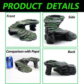 3PCS Turtle Basking Platform Tortoise Resin Dock Tortoise Climbing Ramp Shale with Leaf Tortoise Food Dish Reptile Food Water Bowls Great for Reptiles,Amphibians and Fish