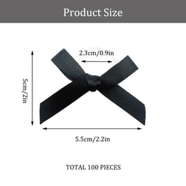 YJFY Pack of 100 Bows with Rubber Band Bows for Crafts, Bowknot, Mini Bows, Satin Ribbon Bows with Elastic Bands for Weddings, Handmade Products Crafting (Black)