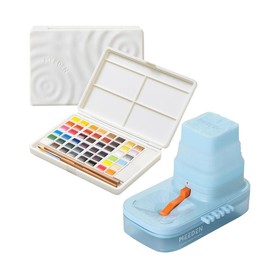 MEEDEN Art Watercolor Paint Set, 48/96 Vivid Colors in Portable Box, Detail Paint Brush Included, Gift:_48 Colors+Blue Brush Washer