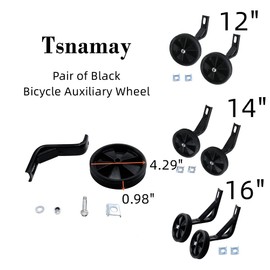 Tsnamay Pair of Black Bicycle Auxiliary Wheel Children's Bicycle Accessories For 14 Inch,Training Wheels