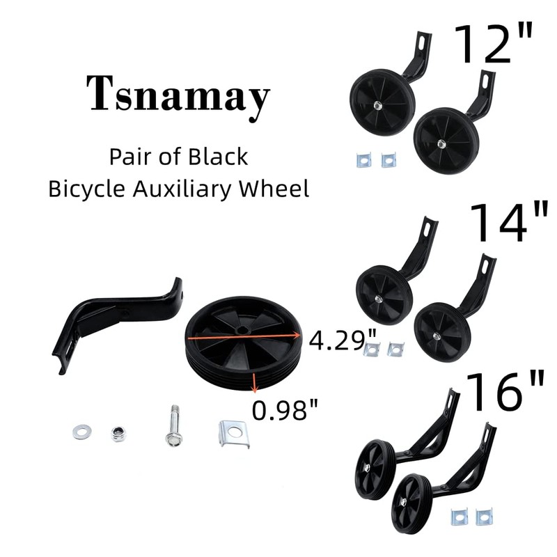 Tsnamay Pair of Black Bicycle Auxiliary Wheel Children's Bicycle Accessories