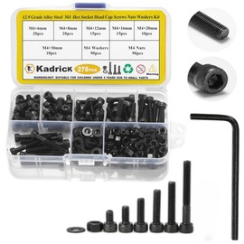 Kadrick Metric Screws Assortment,270 Pcs M4 Screw Kit,Hex Socket Head Cap Bolts, M4*6mm/8mm/12mm/16mm/20mm/30mm Screws Nuts and Washers, 12.9 Grade Alloy Steel,Black Zinc Plated,Anti Rust Upgrade