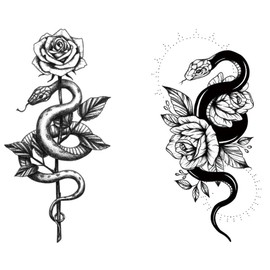 2 x Snake and Roses Tattoo Festival Tattoo Temporary Tattoo Fake Tattoos XQB453 455