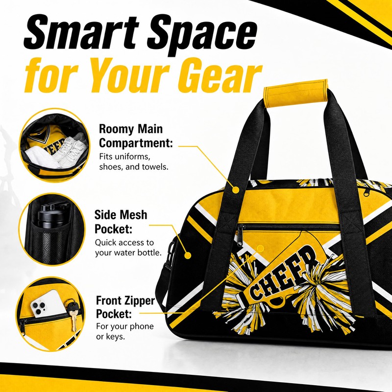 Cheer Duffel Bag Set with Makeup Bag & Bow Keychain,