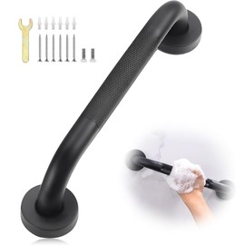 Shower Grab Bar, 1 Pack 12 Inch Black Bathroom Grab Bar with Anti-Slip Knurled Grip, 304 Stainless Steel Grab Bars for Bathtubs and Showers, Wall Mount Safety Shower Grab Bars for Seniors Elderly