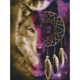 Gofission Pre Printed Cross Stitch Kits Wolf Dreamcatcher, DIY 11 Count Stamped Embroidery Set 14x18 inch Fabric with Accessories Needlework Home Wall Decor (Dream Catcher)