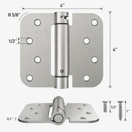 HOSOM Self Closing Spring Loaded Hinges, 4 Inch, Adjustable Tension for Garage, Front, Back Door, UL Listed, Left and Right Hand, 5/8'' Radius Corners, Brushed Nickel, 2 Pack