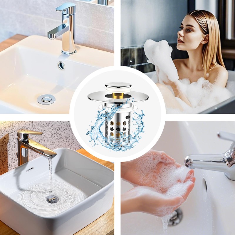 Universal Bathroom Sink Stopper, Pop Up Sink Drain Strainer Plug