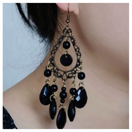 Cimenexe Boho Crystal Dangle Earrings Teardrop Rhinestone Drop Earrings Black Cz Tassel Earrings Chandelier Dangle Hook Earrings Wedding Bridal Earrings Jewelry for Women and Girls Cosplay Earrings