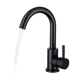 DEOLER Bar Sink Faucet, Stainless Steel 360 Swivel Single Handle Utility Small Deck Mount Mixer Tap Deck Mount Single Hole for Bathroom Kitchen Small RV Campers Faucet, Matte Black
