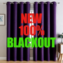 G2000 100% Blackout Curtains for Bedroom & Living Room - 84 Inch Purple Curtains with Thermal Lined Insulation, Light Blocking, Noise Reducing, 2 Panel Set