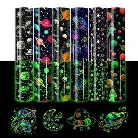 HTVSTD Glow in The Dark HTV Vinyl - 6 Sheets 12''x 10''Galaxy Patterned HTV Iron on Vinyl Heat Transfer Vinyl for T-Shirts