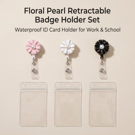 Fashion 3PCS Pack Retractable Badge Holders with 360 Degree Alligator Clip,Vertical Work Name Card Holder, Portable ID Badge Reel Clip with Pearl(Black,White,Pink)