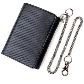 boshiho Carbon Wallet for Men - Wallet with Chain Men's Credit Card Holder with RFID Protection, 13 Compartments, Coin Pocket & Slim Design Carbon Fibre Wallet, black, Modern