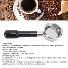 Portafiltro Desnudo sin Fondo de 58 Mm, Portafiltro de café de 3 Orejas de 58 Mm Portafiltro sin Fondo de 58 Mm Productos de café para Cafetera Barsetto (Negro)