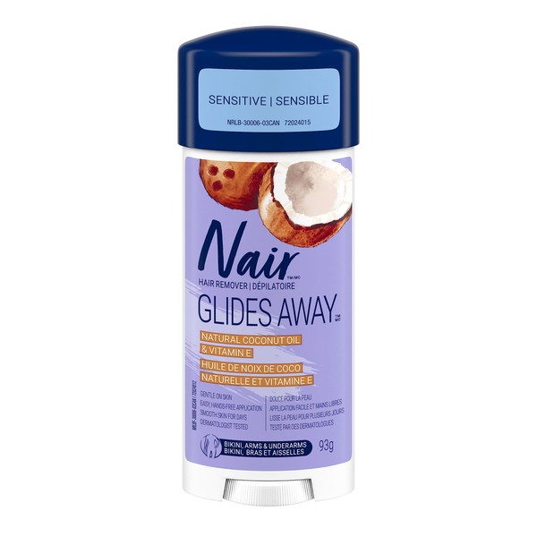 Nair Glides Away Sensitive Formula Hair Remover for Bikini, Arms & Underarms with 100% Natural Coconut Oil plus Vitamin E, 93-g