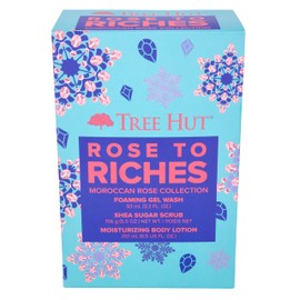 Tree Hut Holiday Rose to Riches Gift Set | Limited Edition | Boost Your Shower Routine | Includes Tree Hut's Signature Shea Sugar Scrub, Foaming Gel Wash, and Moisturizing Body Lotion