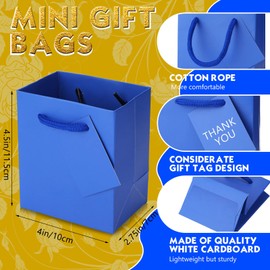 Sherr 100 Pack Mini Gift Bags Bulk, 4 x 2.75 x 4.5 Inches Paper Bags with Gift Tags, Extra Small Paper Gift Bags with Handles for Birthday Gifts, Party Favors, Weddings(Blue)