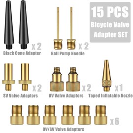 XFentech 15 Piece Bicycle Pump Adapter - Bicycle Valve Adapter AV DV SV Bicycle Valve Adapter Valve Set, Valve for Bicycle Pump for Compressor, Air Pump, Ball Pump, Accessories for Bicycle Pumps