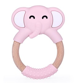 chummies | Dona de Elefante mordedera de silicon y madera de haya juguete bebe 0 6 12 18 meses(Rosa)