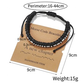 LUTAKU Morse Code Bracelets, Gifts for Men, Gunmetal Beads on Leather Bracelets for Men, Inspirational Gifts for Men's Jewellery, Unique Father's Day, Birthday Gifts for Boyfriend,, Leather