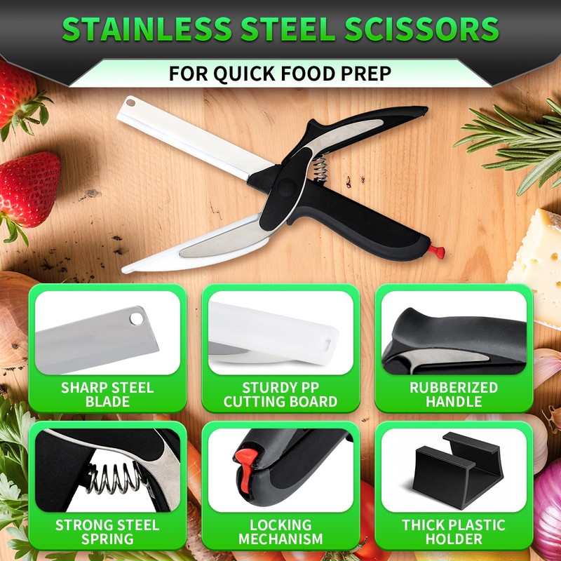 DZ Duozhan Kitchen Scissors with Cutting Board, Stainless Steel, Easy