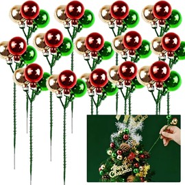 DRERIO Christmas Tree Ornaments, Pack of 15, Ball Diameter 0.9 inches (2.4 cm), Christmas Tree Decorations, Luxurious, Sparkling (Plastic and Wire), Christmas Tree, Artificial Berry, Trout Tree