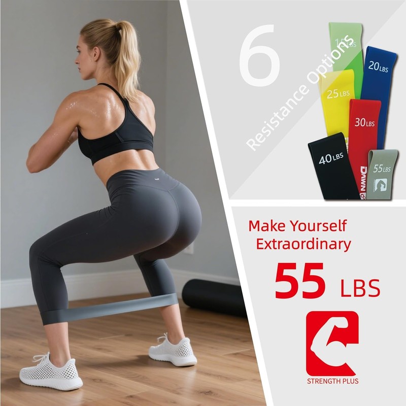 6-Level Resistance Loop Bands 15-55LBS for PT & Strength Training